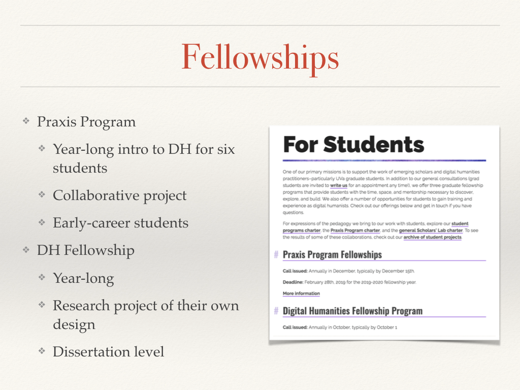 Summary of the two year-long fellowship programs in the Scholars' Lab